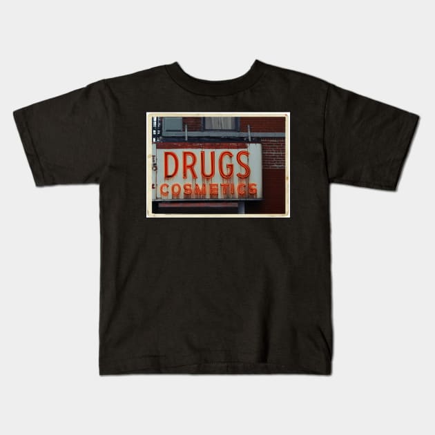 Drugstore Neon Sign in the East Village - Kodachrome Postcards Kids T-Shirt by Reinvention